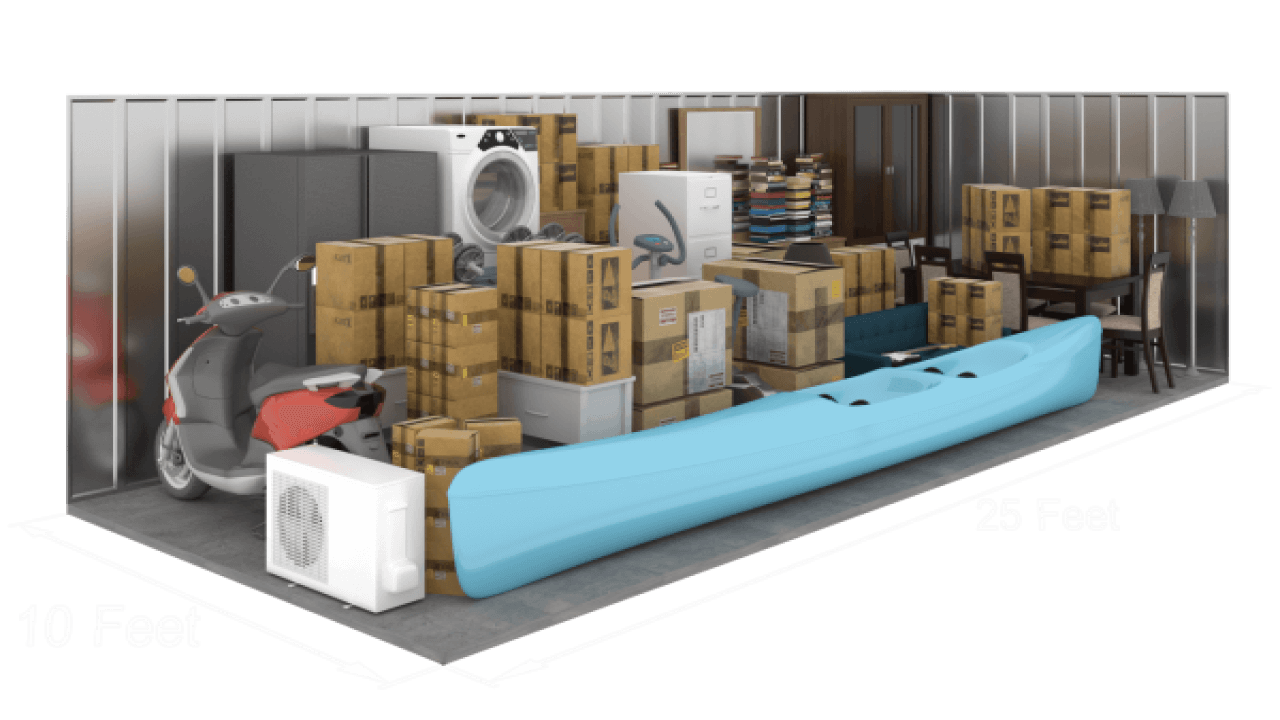 10 foot by 25 foot storage unit illustration