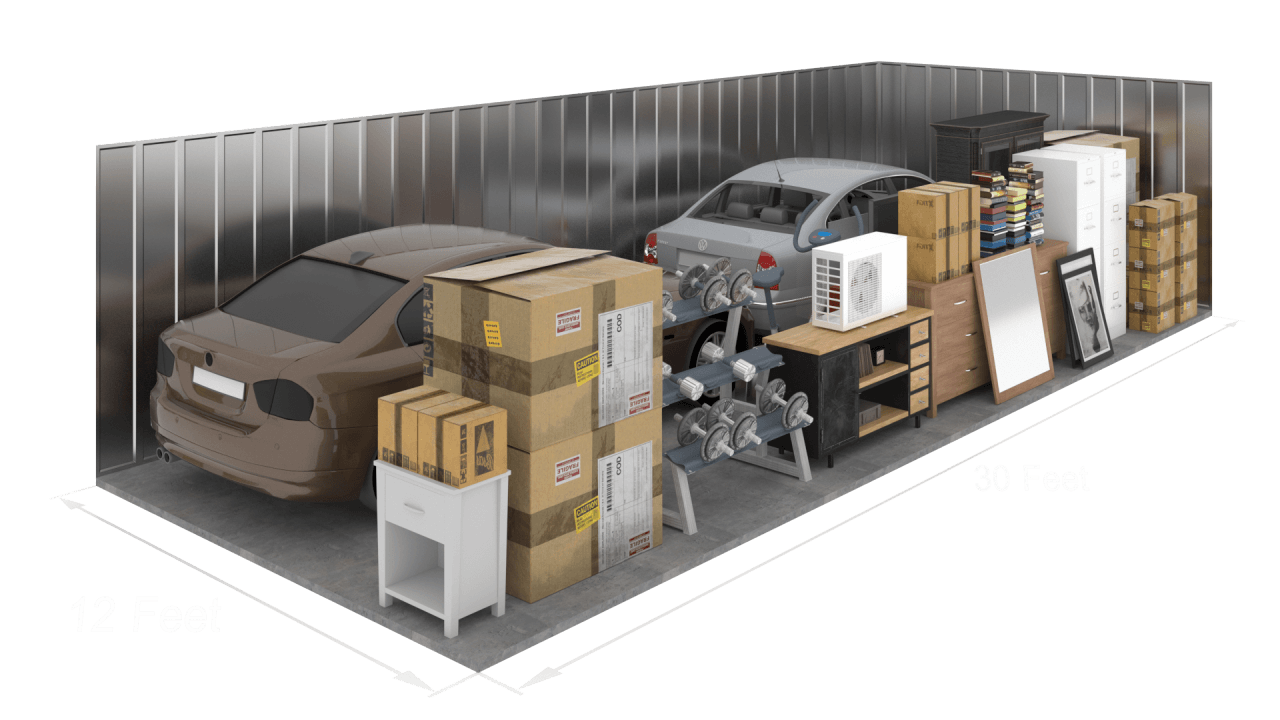 13 foot by 30 foot storage unit illustration