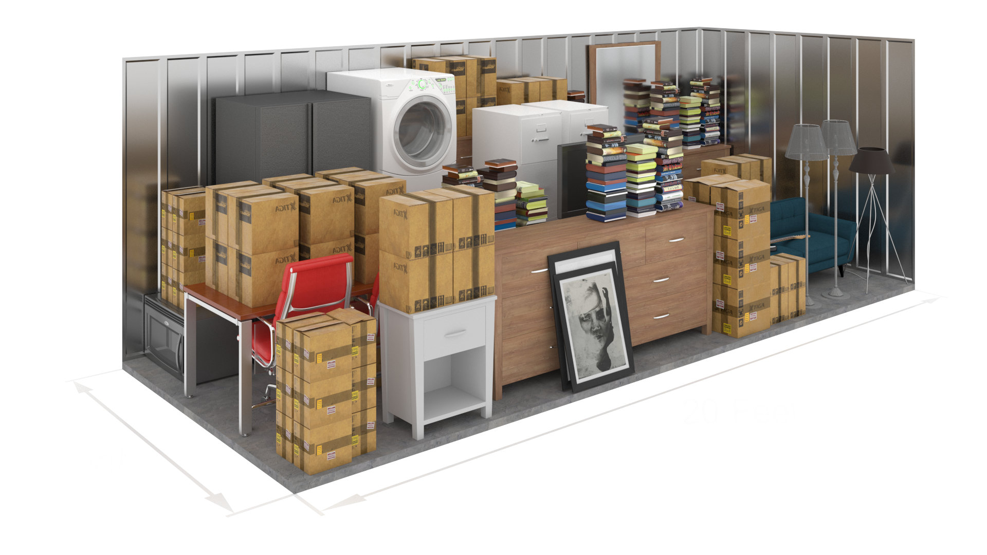 8 foot by 20 foot storage unit illustration